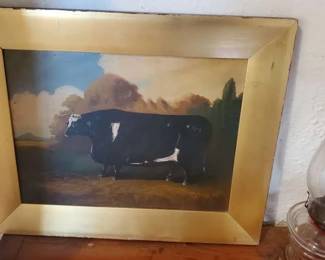 Oil painting of "The Thorney Prize Ox" by A. Pitts