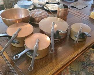 Early Heavy French Copper pots with covers