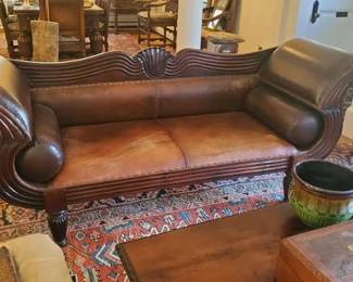 Leather carved elegant sofa