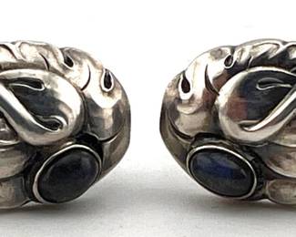 Pair of Georg Jensen sterling clip earrings with moonstones