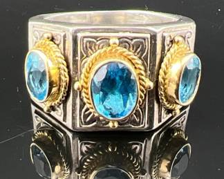 Konstantino blue topaz sterling and 18K Etruscan ring