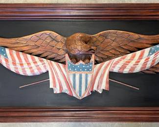 Large wood three dimensional carved American eagle plaque signed K William Kautz, 2007