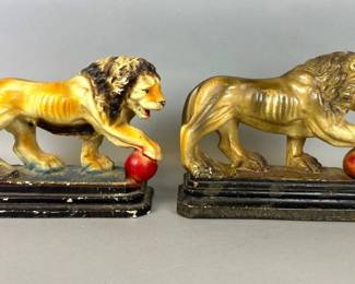 Pair of Chalkware lion figurines