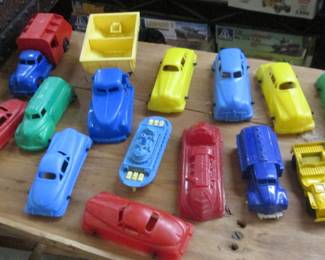 Collection of 1950s Renwal Acme colorful plastic toy cars 