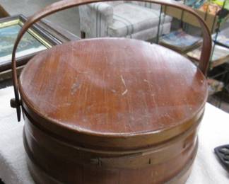 Vintage wooden firkin, small bucket with handle used for storing liquids or dry goods
