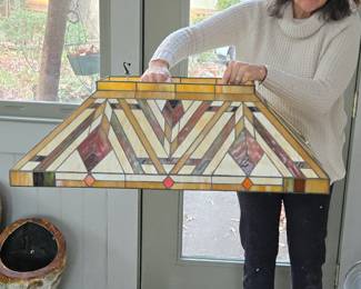 Lovely stained glass "billiard" style fixture.  Box and packing will get it safely home with you.