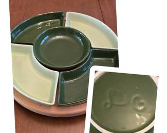 MCM Lazy Susan Snack set. Green & white. Marked LG.