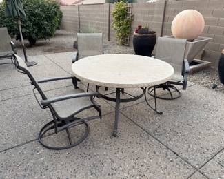 Cement Round Patio Table with 3 Chairs