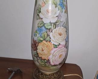 Gorgeous Handpainted Lamp with Brass Base