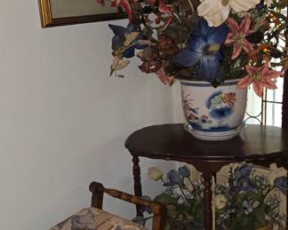 Sewing Bench - Antique Side Table - Artificial Flowers