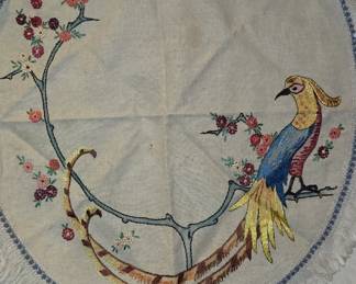 Vintage Handmade Round Embroidery Tablecloth