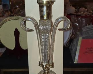 Pair of Beautiful Art Deco Crystal Lamps with Milk Glass Shades