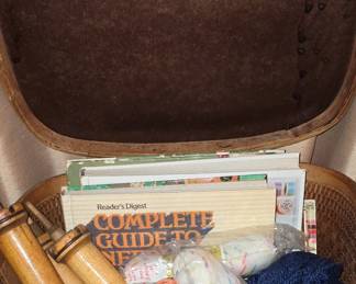 Picnic Basket full of Sewing Misc and Books 