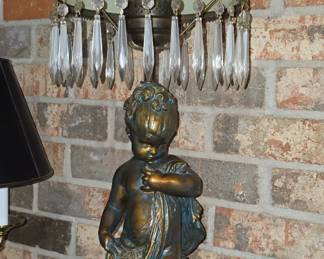 Vintage  Bronze Lamp with Gone with the Wind Shade