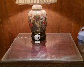 Oriental Side Table - Can't remember if this lamp is Cloisonne or Hand Painted 