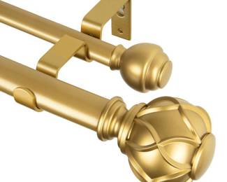 Kamanina 1 Inch Double Curtain Rods for Windows 36 to 72 Inches, Warm Gold, (Incomplete)