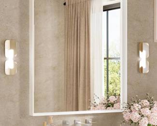 Keonjinn White Bathroom Mirror 30 x 36 Inch Metal Framed Rectangular Vanity Mirror