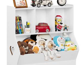 Lerliuo Kids Storage Organizer, Children Small Bookcase and Bookshelf, Toddler 4 Cubby Cabinet, Wood Book Shelf for Playroom, Bedroom, Living Room, Nursery, School (White)