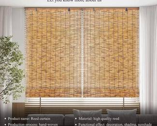 Outdoor Reed Roller Blinds, 35x72in WxH