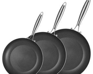 LOLYKITCH 8-10-12 Inch Tri-ply Hybrid Stainless Steel Non-Stick Pan Set