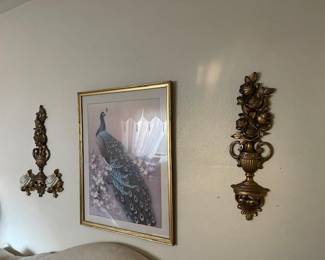 MCM peacock print, retro wall sconces