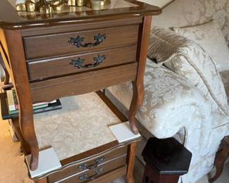 Pair of marble topped end tables, coffee table also available