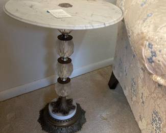One of two retro marble top tables