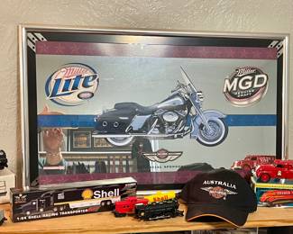 HARLEY DAVIDSON MILLER BEER MIRROR, COLLECTIBLE TRUCKS