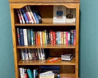 SOLID WOOD BOOKSHELF, BOOKS