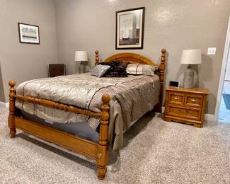 THOMASVILLE QUEEN SIZE BEDROOM FURNITURE-QUEEN HEAD/FOOTBOARD, 2 NIGHTSTANDS, TALL BOY DRESSER