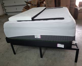 FULL SIZE BED WITH WHITE PADDED HEADBOARD