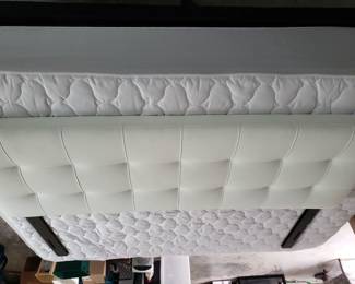 FULL SIZE BED WITH WHITE PADDED HEADBOARD