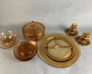 Lot 30 || Fostoria Amber Lidded Dish, Serving Tray & More!
