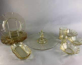 Lot 59 || Fostoria Baroque Pale Yellow Sandwich Tray & More