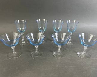 Lot 97 || Vintage Fostoria Aqua Blue Cocktail & Wine Glasses