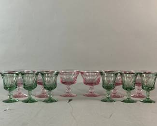 Lot 64 || Fostoria Jamestown Pink & Green Glasses