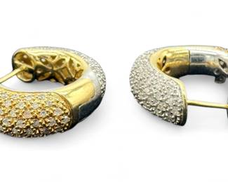 14K Yellow & White Diamond Hoop Earrings