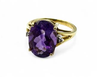 10K Yellow Gold Amethyst & Diamond Ring