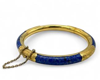 14K Yellow Gold & Lapis Hinged Bangle Bracelet