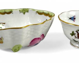 (2) Herend Hand Painted Porcelain Dishes
