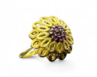 18K Yellow Gold & Ruby Flower Ring