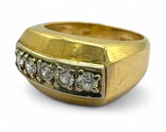 14K Yellow Gold & Diamond Mens Ring