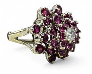 14K Diamond & Pink Stone Cocktail Ring