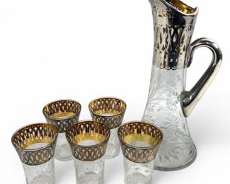 Crystal Sterling Silver Pitcher & (5) Glasses