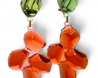 Gaetano Pesce Amber/Olive Faceted Resin Earrings