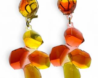 Gaetano Pesce Amber/Gold Faceted Resin Earrings