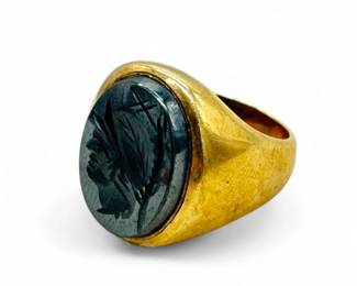 10K Yellow Gold Carved Roman Head Ring