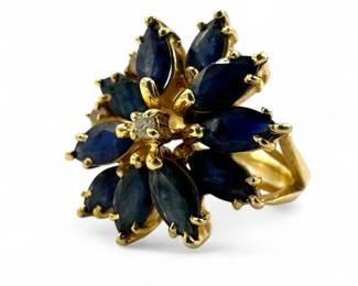 14K Diamond & Sapphire Cluster Cocktail Ring