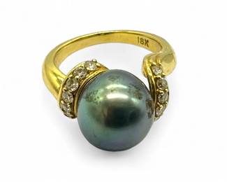 18K Tahitian Pearl & Diamond Ladies Ring