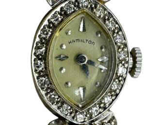 14K White Gold & Diamond Ladies Hamilton Watch